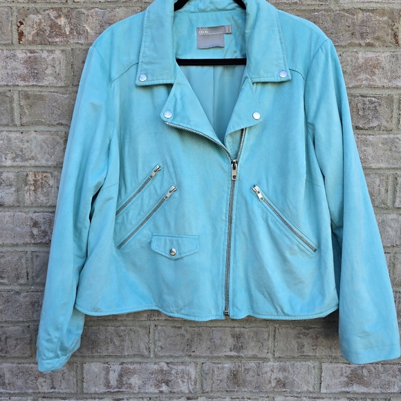 ASOS DESIGN Ultimate Faux Suede Cropped Moto Biker Jacket in Mint Green Size 16 - Picture 5 of 15